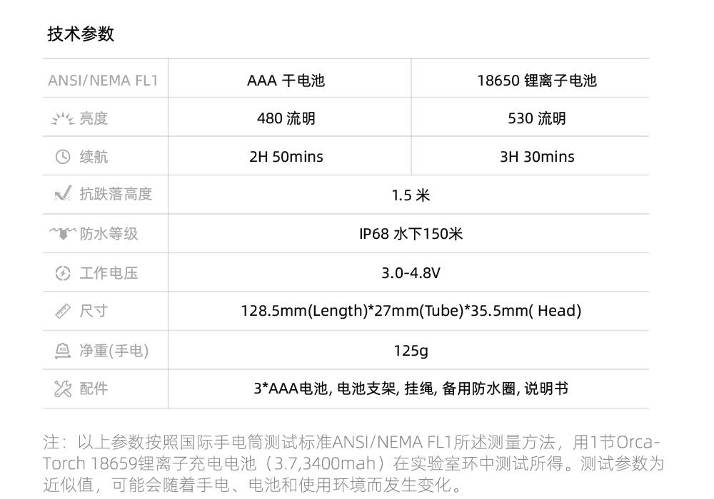 OrcaTorch91抖阴下载 D580機械開關電（diàn）筒，休閑潛水燈，潛水手電筒，水下工（gōng）程（chéng）照明，潛水裝備
