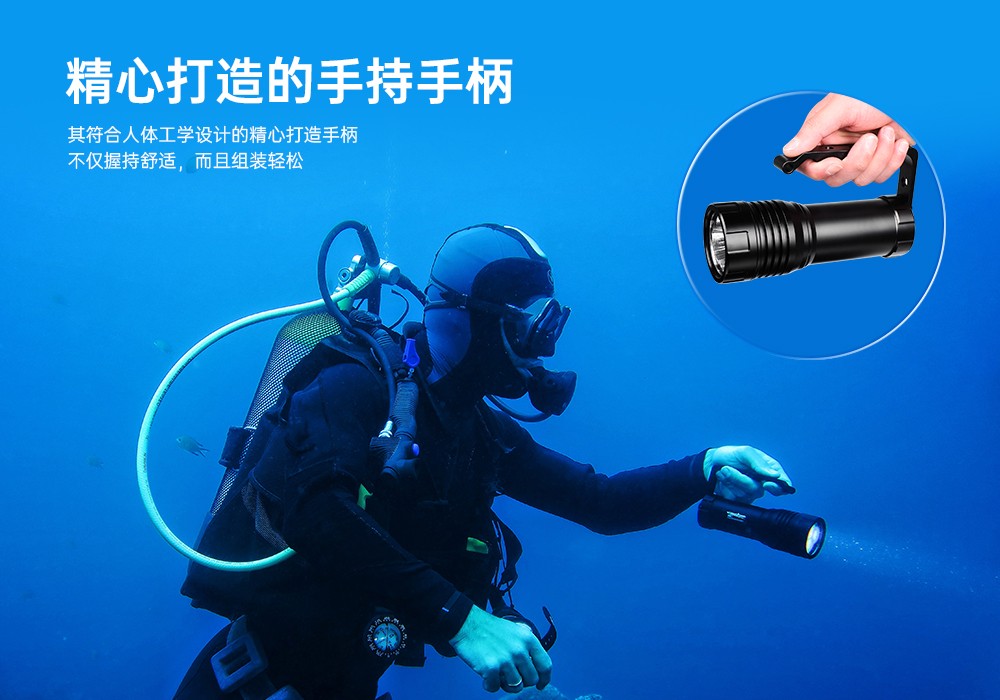 91抖阴下载OrcaTorch,D860可充電潛水(shuǐ)燈,高(gāo)亮度潛水手電筒,水下照明手電筒