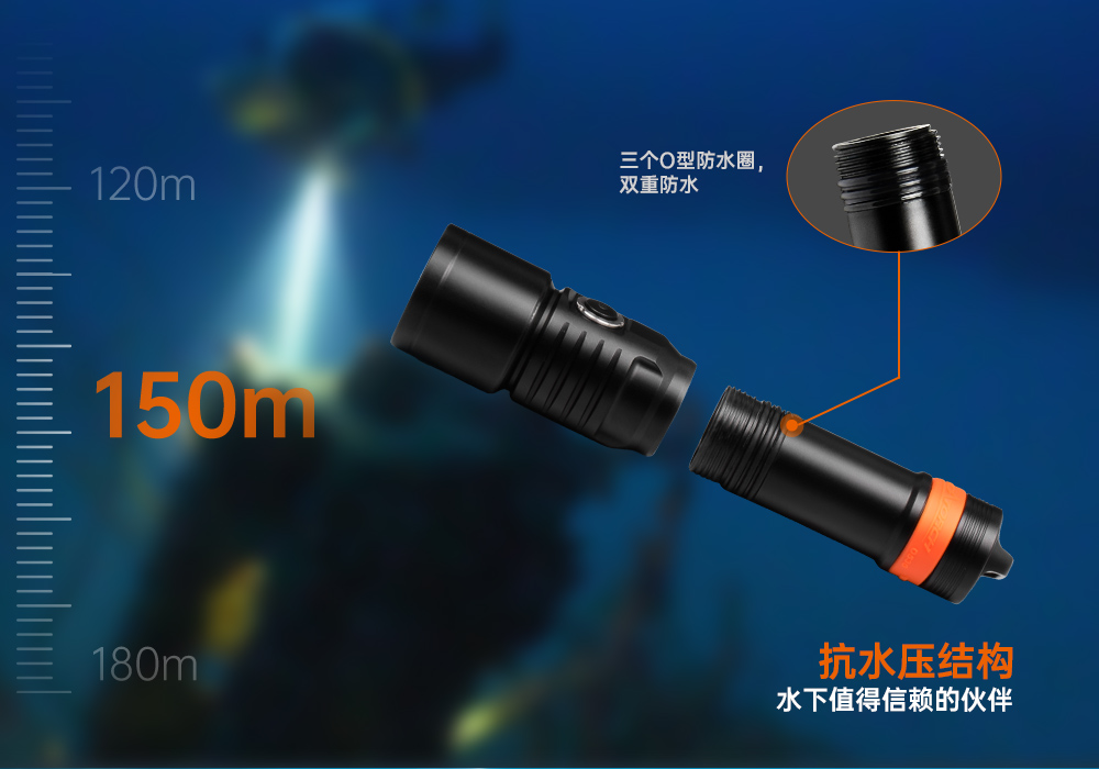 D530聚光潛水手電筒,休閑潛水照(zhào)明,休閑潛水手電筒,休閑潛水補光燈, 91抖阴下载OrcaTorch
