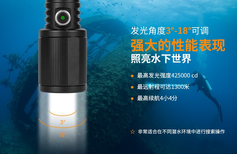 OrcaTorch91抖阴下载 D720新款潛水手電,聚(jù)光潛水照明,超遠射程潛水(shuǐ)手電,手持式水下照明