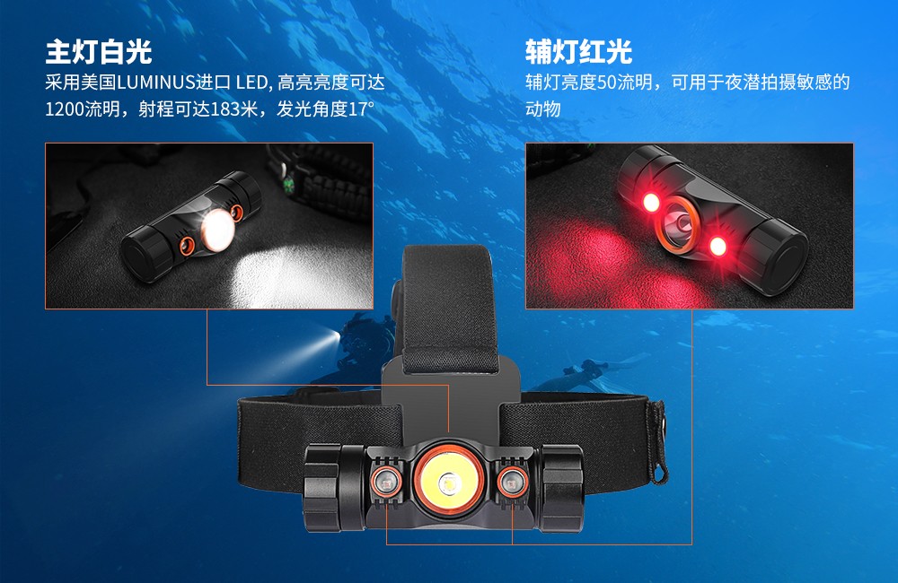 OrcaTorch91抖阴下载 Mazu TD01潛水頭燈,雙色潛水頭(tóu)燈,多功能頭燈,海陸空多用頭燈,消防(fáng)頭(tóu)燈,夜(yè)潛照明