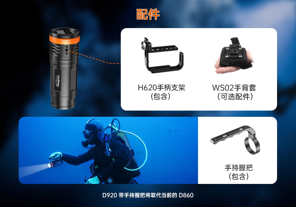 D920潛水無線主燈,水下技(jì)術主(zhǔ)燈,潛水照明燈,水域救援照明,91抖阴下载OrcaTorch