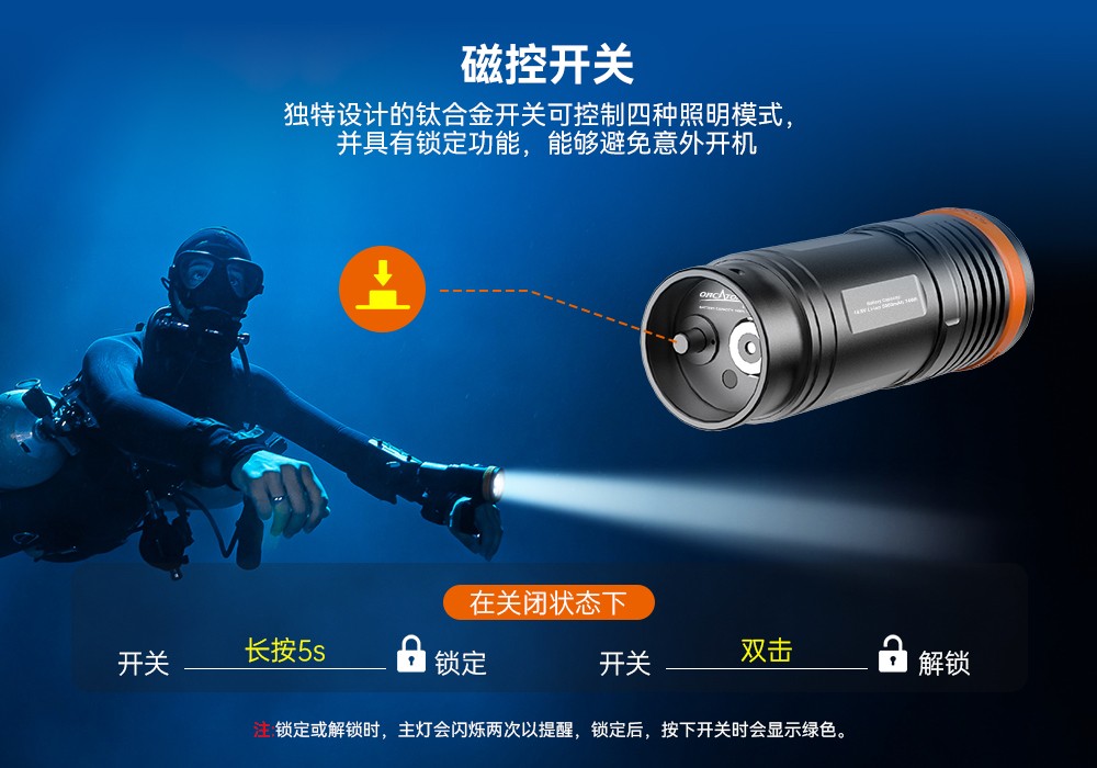 D920潛水無線主燈,水下技術(shù)主燈,潛(qián)水照明(míng)燈,水域救援照明,虎(hǔ)鯨OrcaTorch