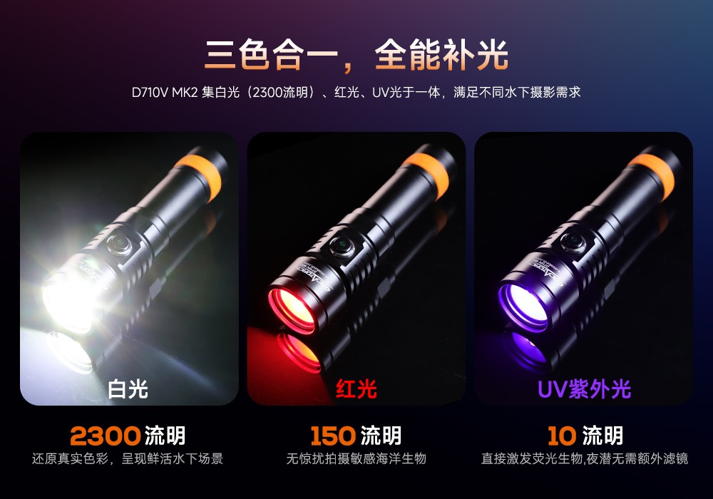 潛水攝影補光燈,水下攝影燈,水下攝(shè)影照明,水下攝影三色燈,專業潛水燈,91抖阴下载OrcaTorch,攝影補光燈